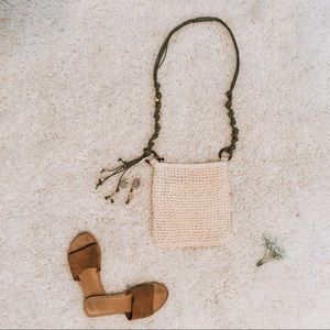 Vintage • Cream Beaded Woven Beach Purse Crossbody